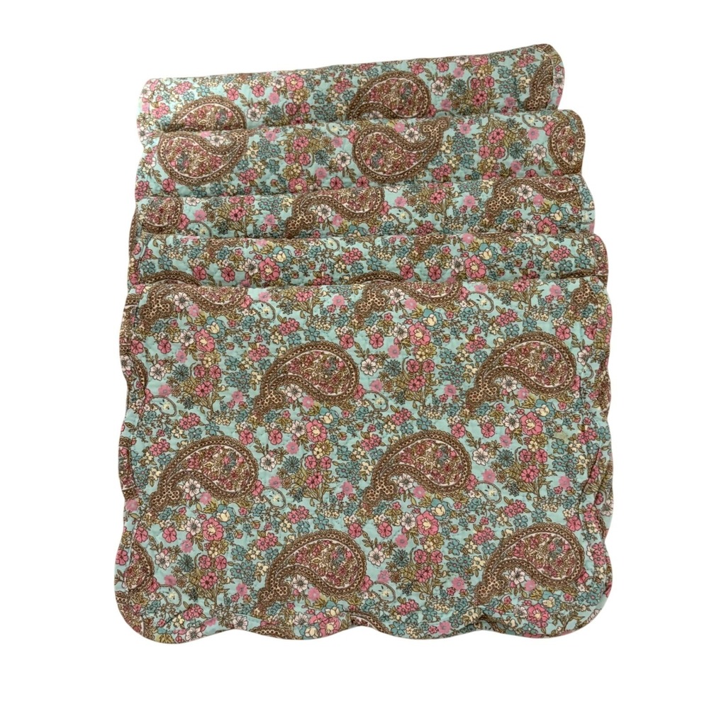 Set of 5‎ Quilted Reversible Placemats Floral Paisley Scalloped Edge Cottagecore